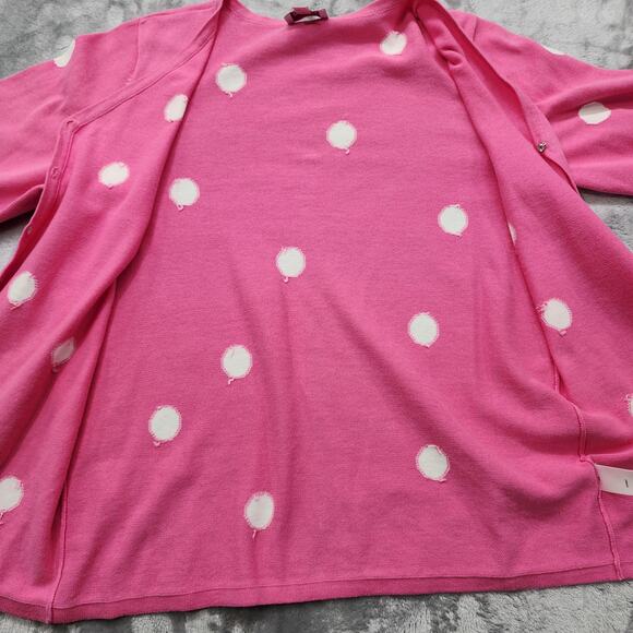 Quacker Factory Sweater Womens S Pink White Polka Dot V-Neck Buttons Preppy - Picture 5 of 10